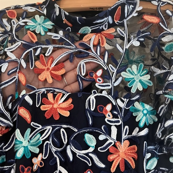 Zac Posen Blue Floral Embroidered Mesh Collar Dress - Picture 5 of 14